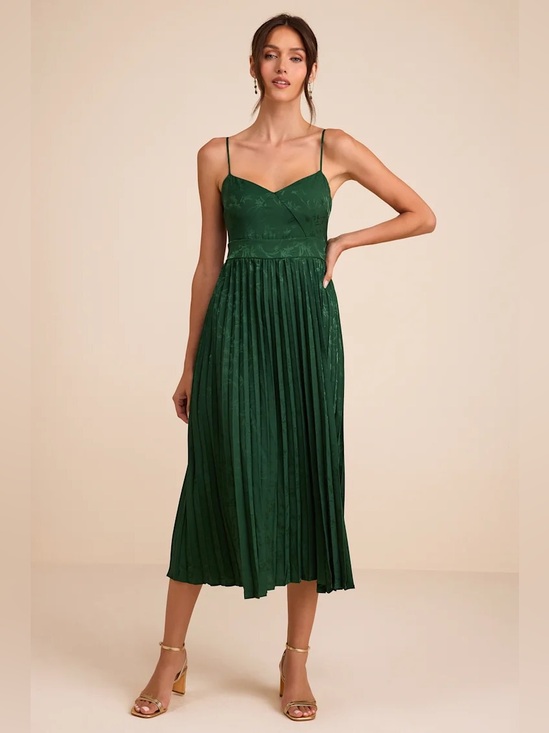 Lulus Dresses & Skirts - Lulus Regal Romance Emerald Floral Jacquard Pleated Satin Midi Dress